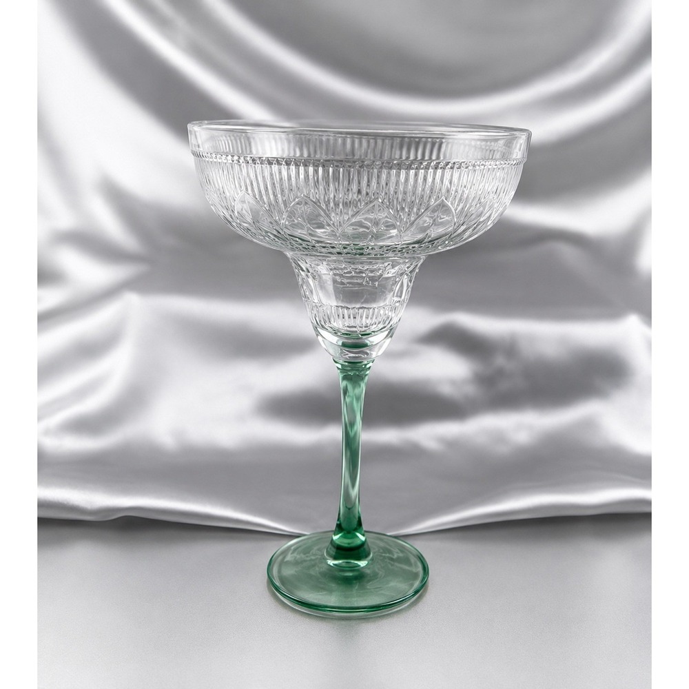 6 Cristal d'Arques Durand Sombrero Margarita Glass Green Stem Cut Crystal 7.5" - Picture 9 of 12